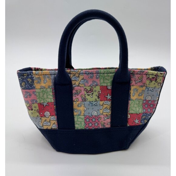 Vineyard Vines Mini Roxbury Multicolor Patchwork Canvas Tote Bag With Navy Handl - Picture 3 of 12